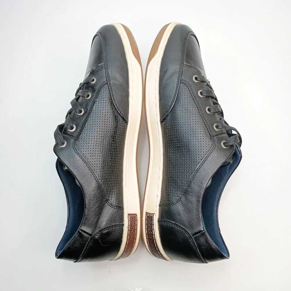 Jouison Milan Mens Black Faux Leather Perforated Lace Up Casual Sneakers Size 10